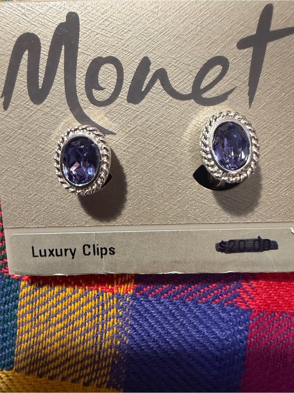 Vintage Monet Purple Crystal Clip Earrings
